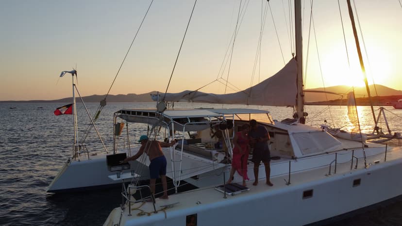 Luxury catamaran sunset Antigua kite safari Caribbean kitesurfing aerial view