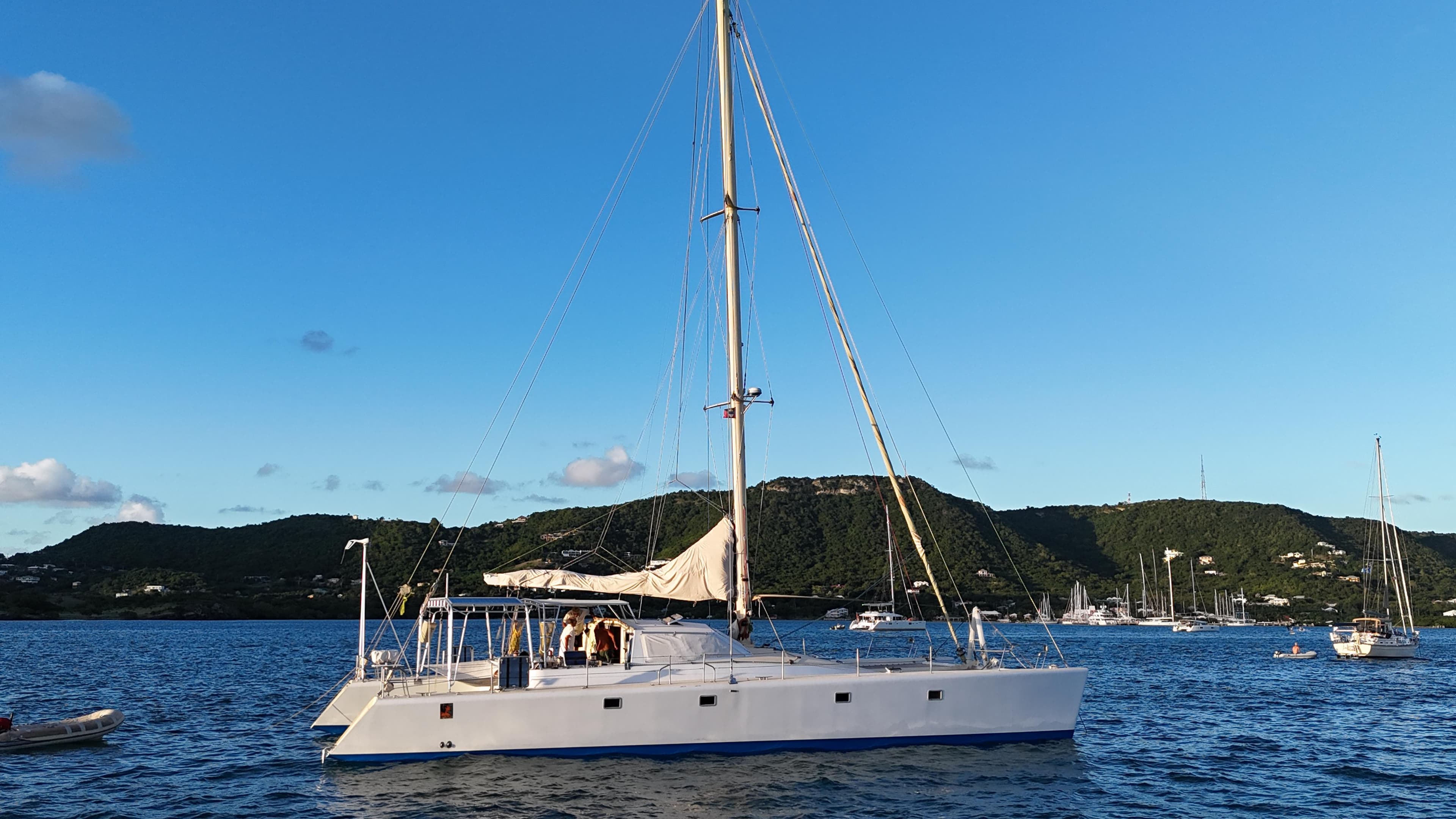 Greece kitesurfing spot aerial view luxury catamaran kitesurfing kite safari