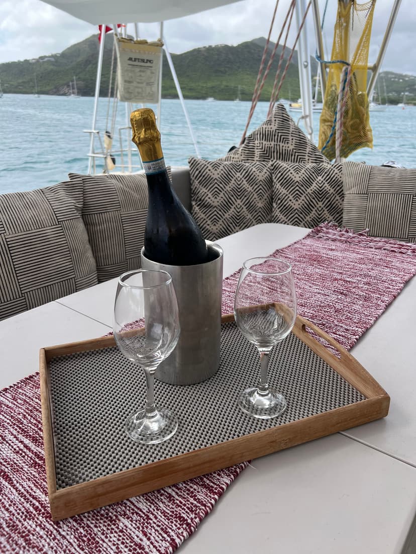Luxury catamaran interior kite safari accommodation sunset celebration